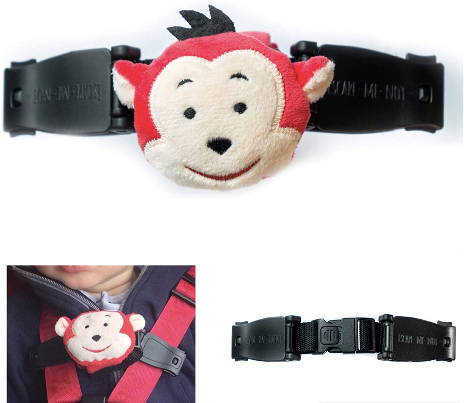 Escape Me Not Car Seat Anti Escape Harness Chest Clip No Threading Required  Helps Prevent Children Taking Their Arms Out of The Straps - Monkey Design  - Escape-me-not